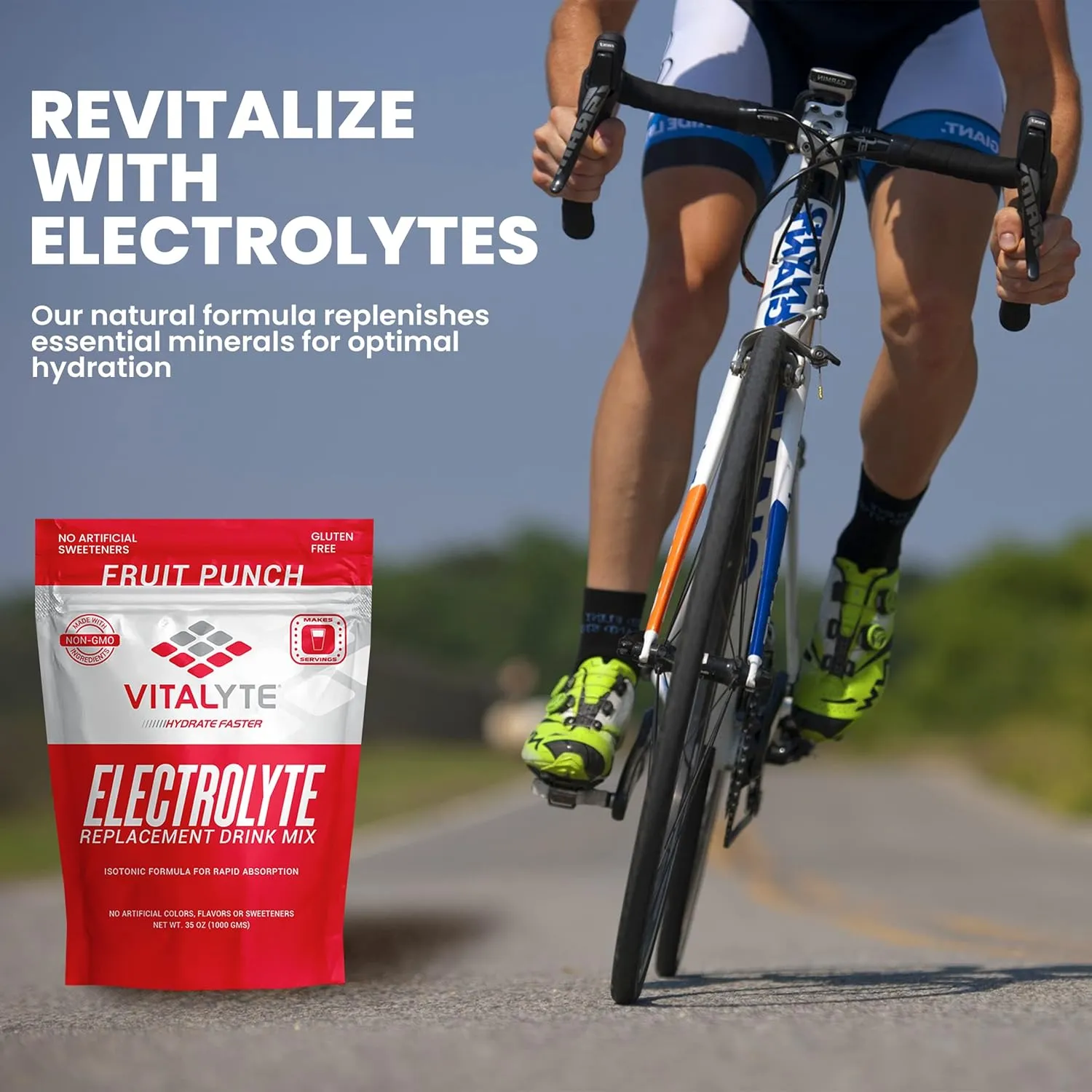 Vitalyte Electrolyte Powder Drink Mix, Isotonic Electrolyte Hydration Mix, Gluten Free Post Workout Powder Mix, Pack of 1, 35 oz., Fruit Punch Flavor
