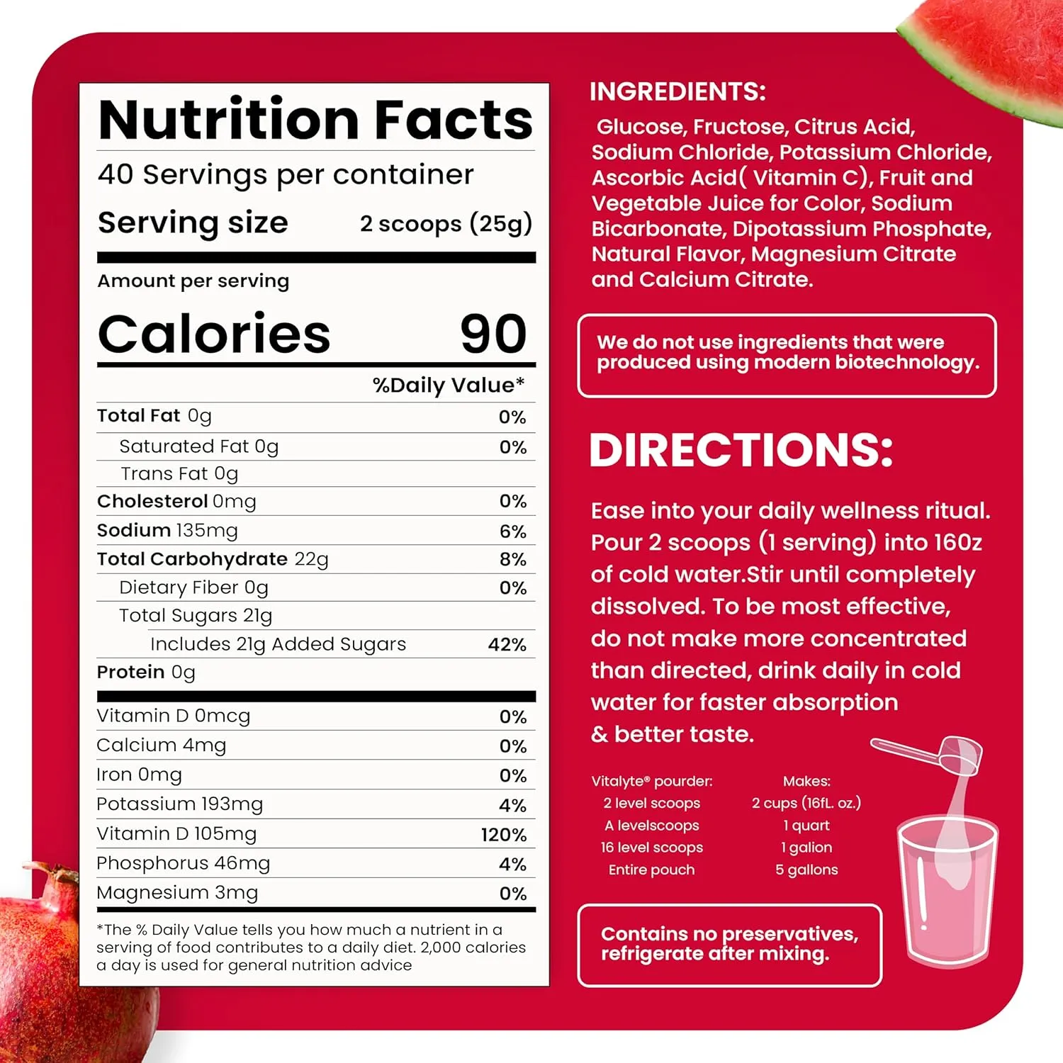 Vitalyte Electrolyte Powder Drink Mix, Isotonic Electrolyte Hydration Mix, Gluten Free Post Workout Powder Mix, Pack of 1, 35 oz., Fruit Punch Flavor