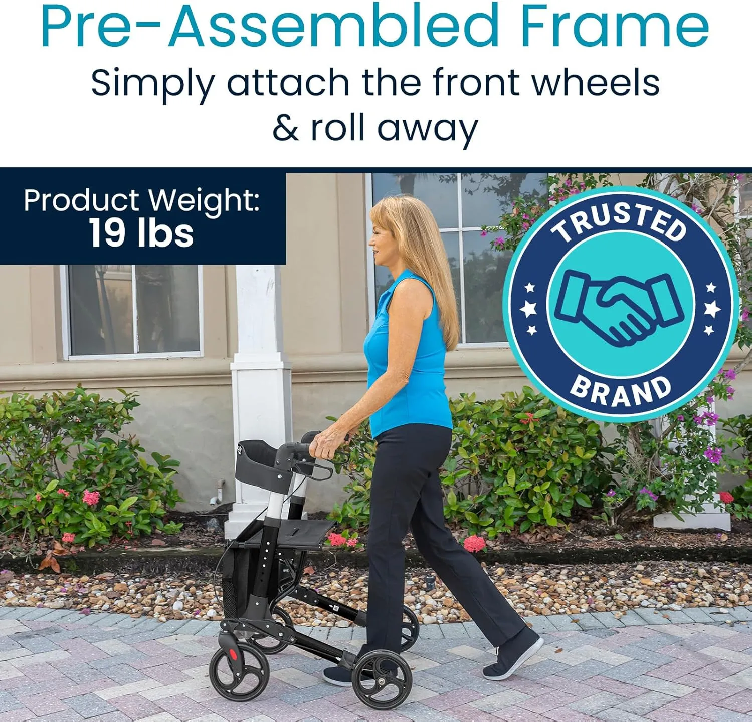 Vive Mobility Rollator Walker - Folding 4 Wheel Medical Rolling Walker with Seat & Bag - Mobility Aid for Adult, Senior, Elderly & Handicap (Midnight Black, Black Bag)