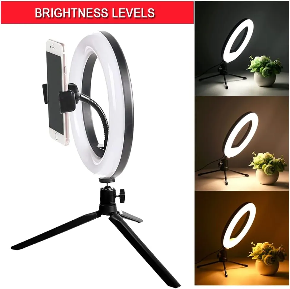 Vivitar 8 Inch LED Ring Light with Tripod Stand and Cell Phone Holder, Video Lighting for Streaming and Vlogging, USB Powered Desk Light for Live Streaming Makeup Photography Shooting, White