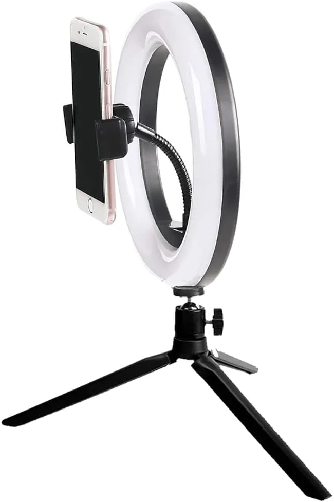 Vivitar 8 Inch LED Ring Light with Tripod Stand and Cell Phone Holder, Video Lighting for Streaming and Vlogging, USB Powered Desk Light for Live Streaming Makeup Photography Shooting, White
