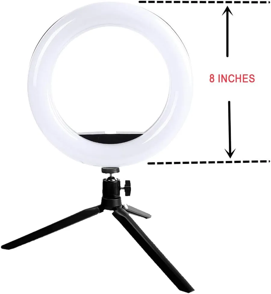 Vivitar 8 Inch LED Ring Light with Tripod Stand and Cell Phone Holder, Video Lighting for Streaming and Vlogging, USB Powered Desk Light for Live Streaming Makeup Photography Shooting, White