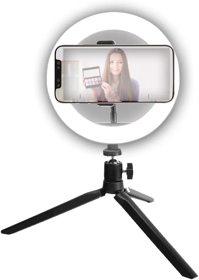 Vivitar 8 Inch LED Ring Light with Tripod Stand and Cell Phone Holder, Video Lighting for Streaming and Vlogging, USB Powered Desk Light for Live Streaming Makeup Photography Shooting, White