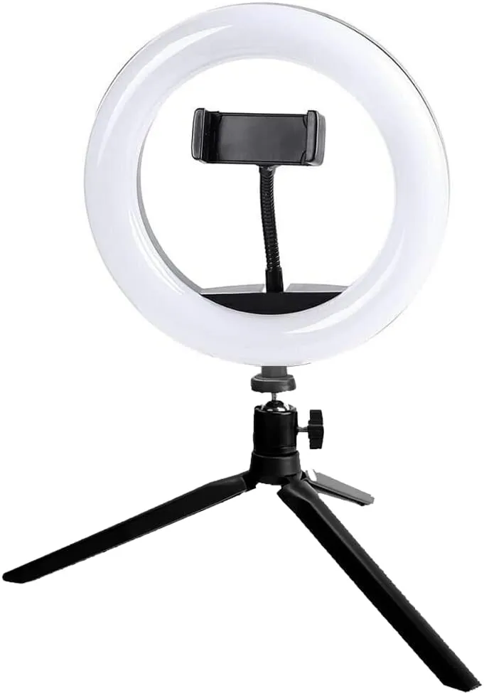 Vivitar 8 Inch LED Ring Light with Tripod Stand and Cell Phone Holder, Video Lighting for Streaming and Vlogging, USB Powered Desk Light for Live Streaming Makeup Photography Shooting, White