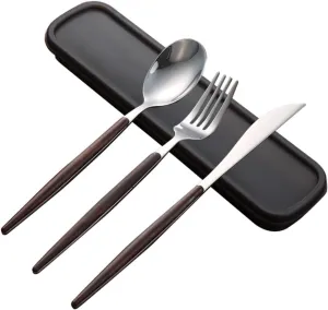 VOSAREA Travel Picnic Essential 4pcs Stainless Steel Set Western Style Tableware for Occasions