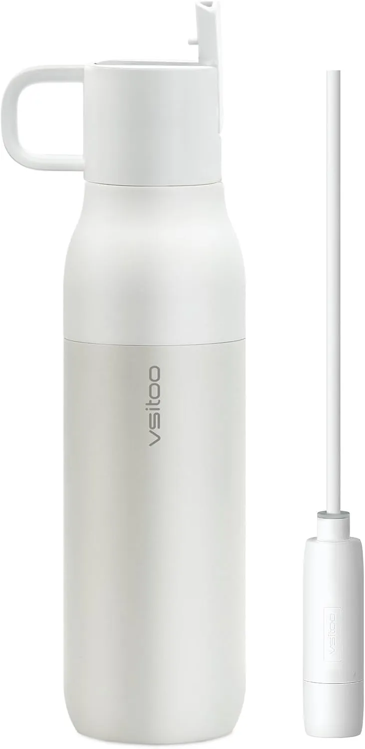 vsitoo CarbonFiber Filtered Water Bottle with Straw, Insulated Stainless Steel Water Filter Bottle, BPA-Free Portable Reusable Filter Water Bottle, 25oz White