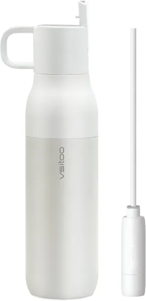 vsitoo CarbonFiber Filtered Water Bottle with Straw, Insulated Stainless Steel Water Filter Bottle, BPA-Free Portable Reusable Filter Water Bottle, 25oz White