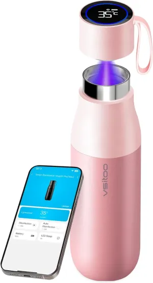 vsitoo Self-Cleaning Water Bottle, 15oz Insulated Stainless Steel BPA-Free Smart Water Bottle, Touch Screen APP Control & Auto-Cleaning, Thermal Flask for Travel, Pink