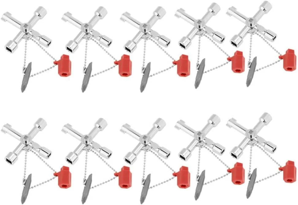 Walfront 10Pcs Multifunction Universalswitch Wrench Zinc Alloy Key Wrench for Train Car Elevator Electric Control Cabinet Cross Key Control Cabinet