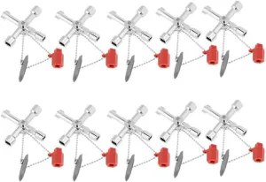 Walfront 10Pcs Multifunction Universalswitch Wrench Zinc Alloy Key Wrench for Train Car Elevator Electric Control Cabinet Cross Key Control Cabinet