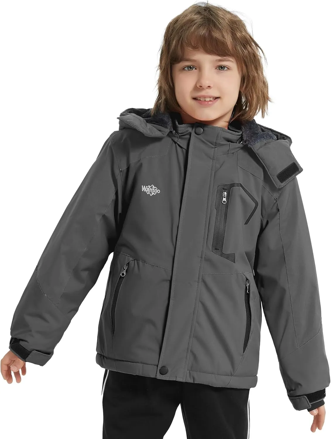 Wantdo Boy's Waterproof Ski Jacket Fleece Snowboarding Jackets Warm Thick Winter Coat Hooded Raincoats