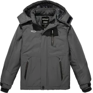 Wantdo Boy's Waterproof Ski Jacket Fleece Snowboarding Jackets Warm Thick Winter Coat Hooded Raincoats