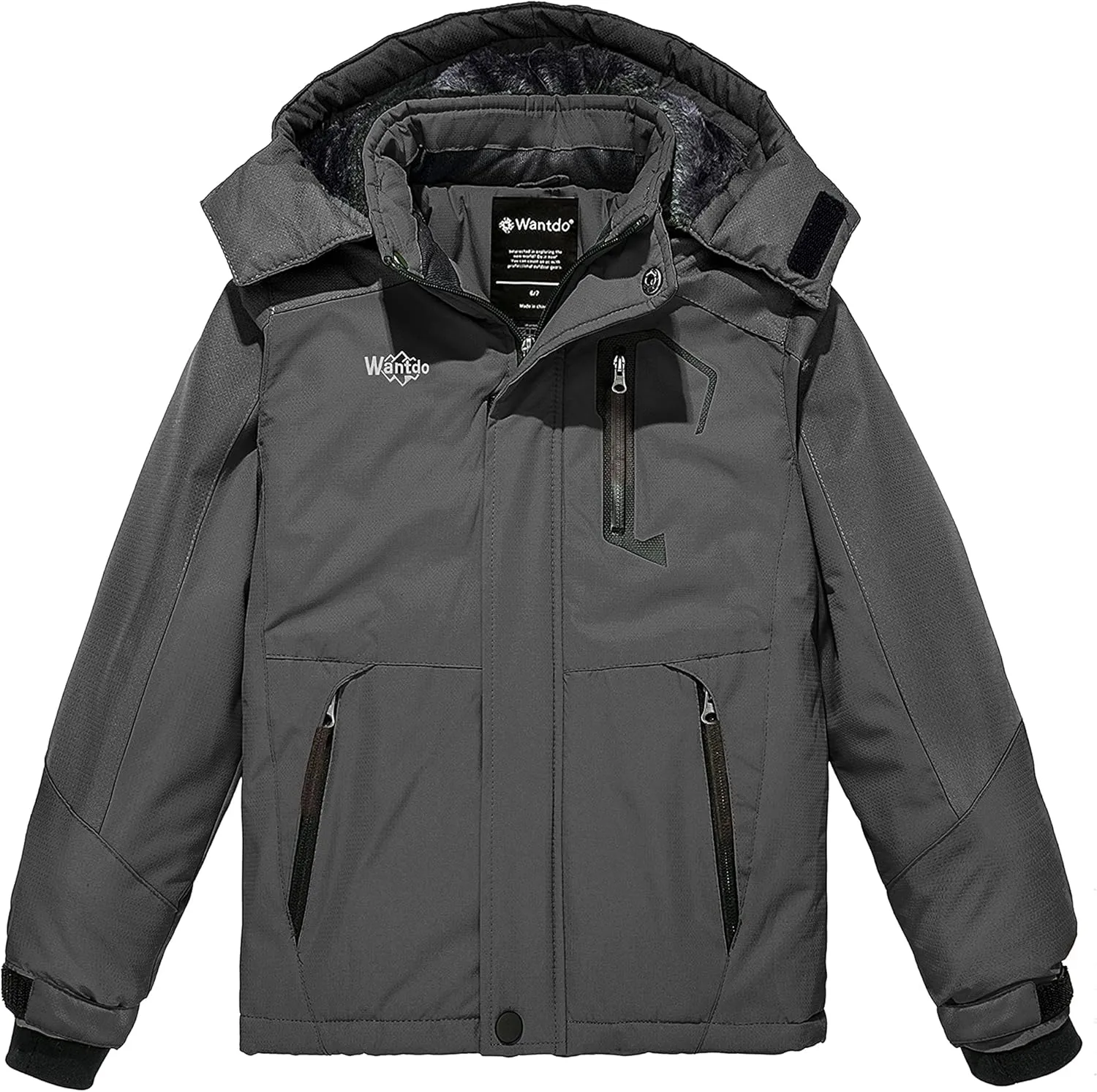 Wantdo Boy's Waterproof Ski Jacket Fleece Snowboarding Jackets Warm Thick Winter Coat Hooded Raincoats