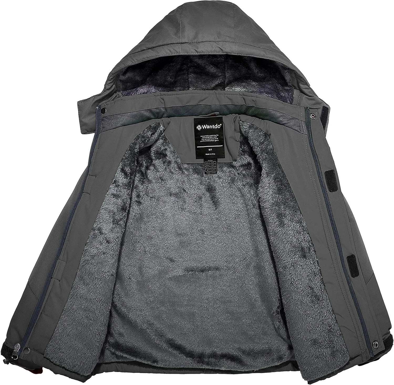 Wantdo Boy's Waterproof Ski Jacket Fleece Snowboarding Jackets Warm Thick Winter Coat Hooded Raincoats