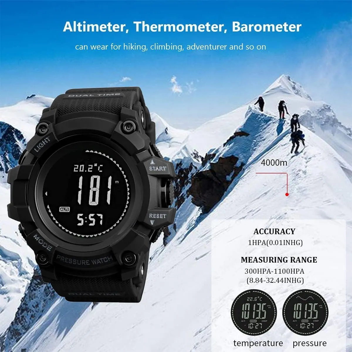 Watch Compass, Altimeter Barometer Thermometer Temperature, Pedometer, Military Army Waterproof Outdoors Sport Digital Watch for Men