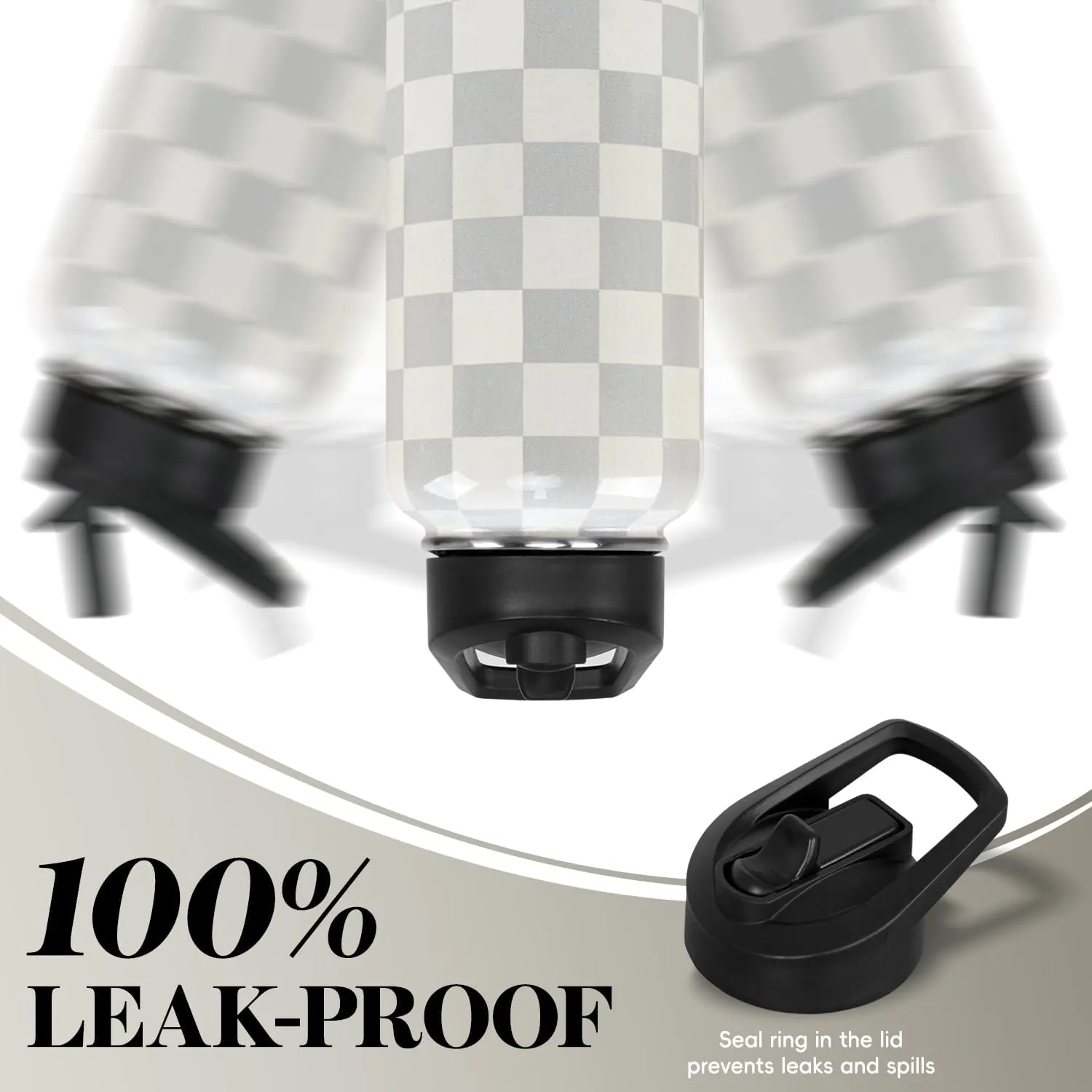 Water Bottle 32 oz Vacuum Insulated Leak Proof Stainless Steel Gym Water Jug Cup Gifts for Moms Dads Women Men Him Her Cream Checkered