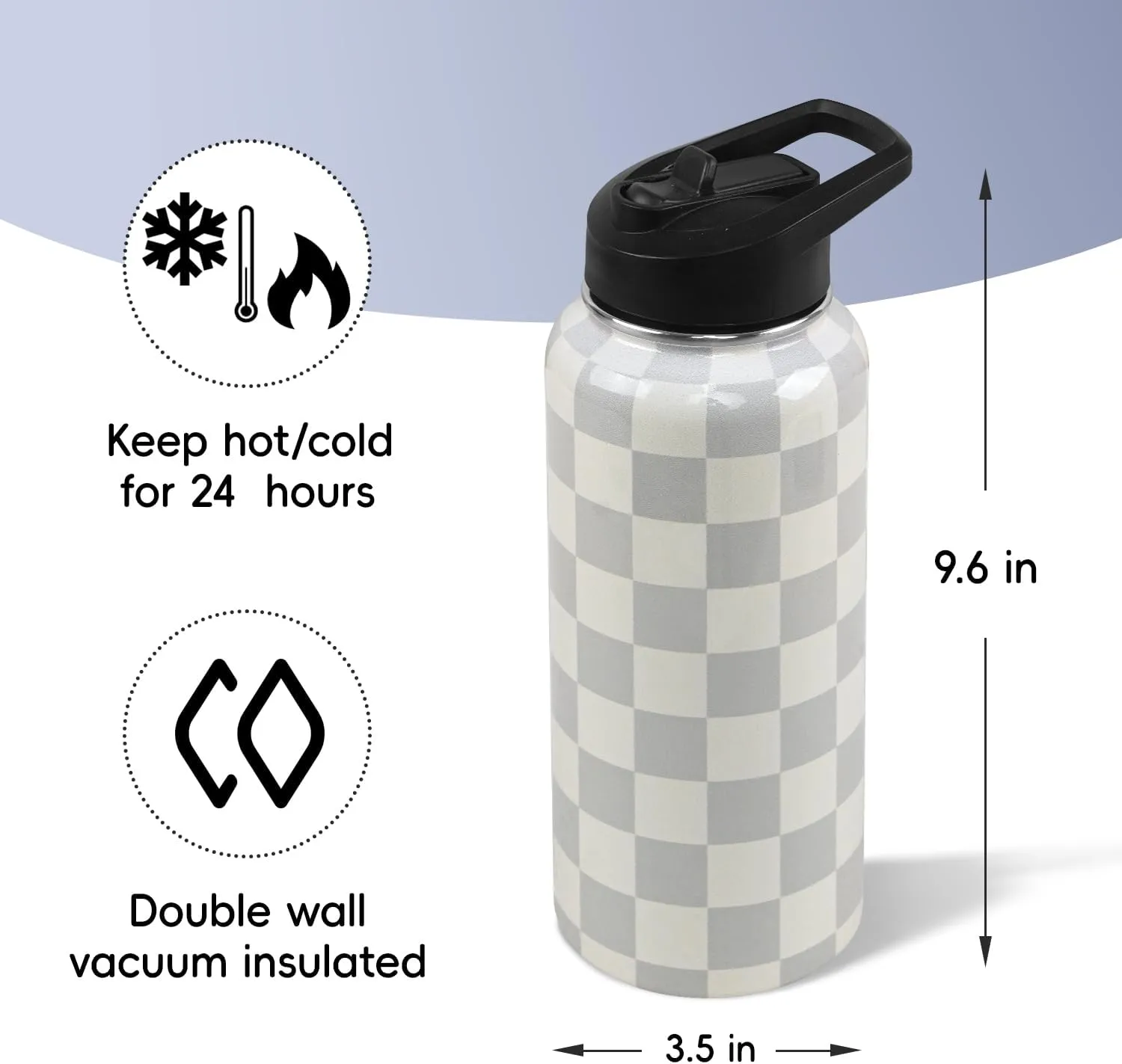 Water Bottle 32 oz Vacuum Insulated Leak Proof Stainless Steel Gym Water Jug Cup Gifts for Moms Dads Women Men Him Her Cream Checkered
