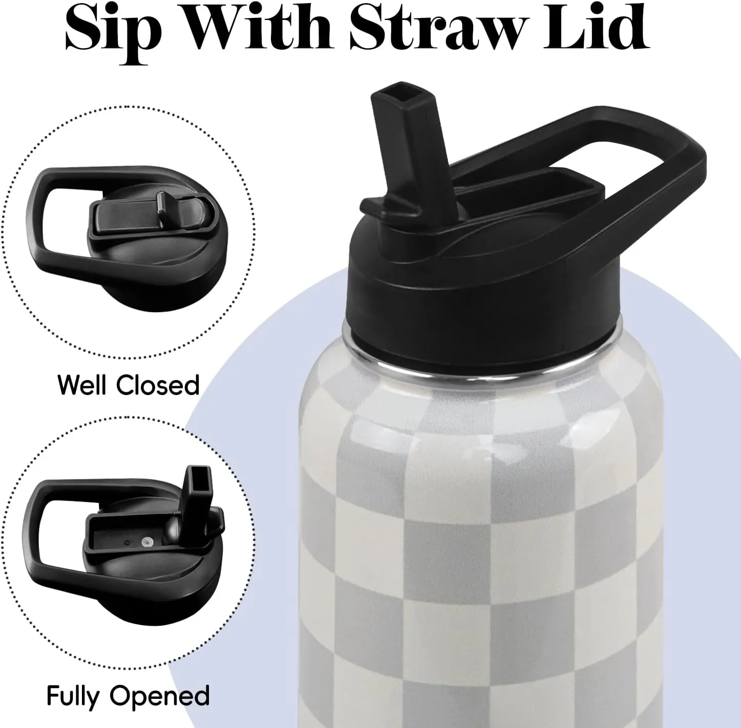 Water Bottle 32 oz Vacuum Insulated Leak Proof Stainless Steel Gym Water Jug Cup Gifts for Moms Dads Women Men Him Her Cream Checkered