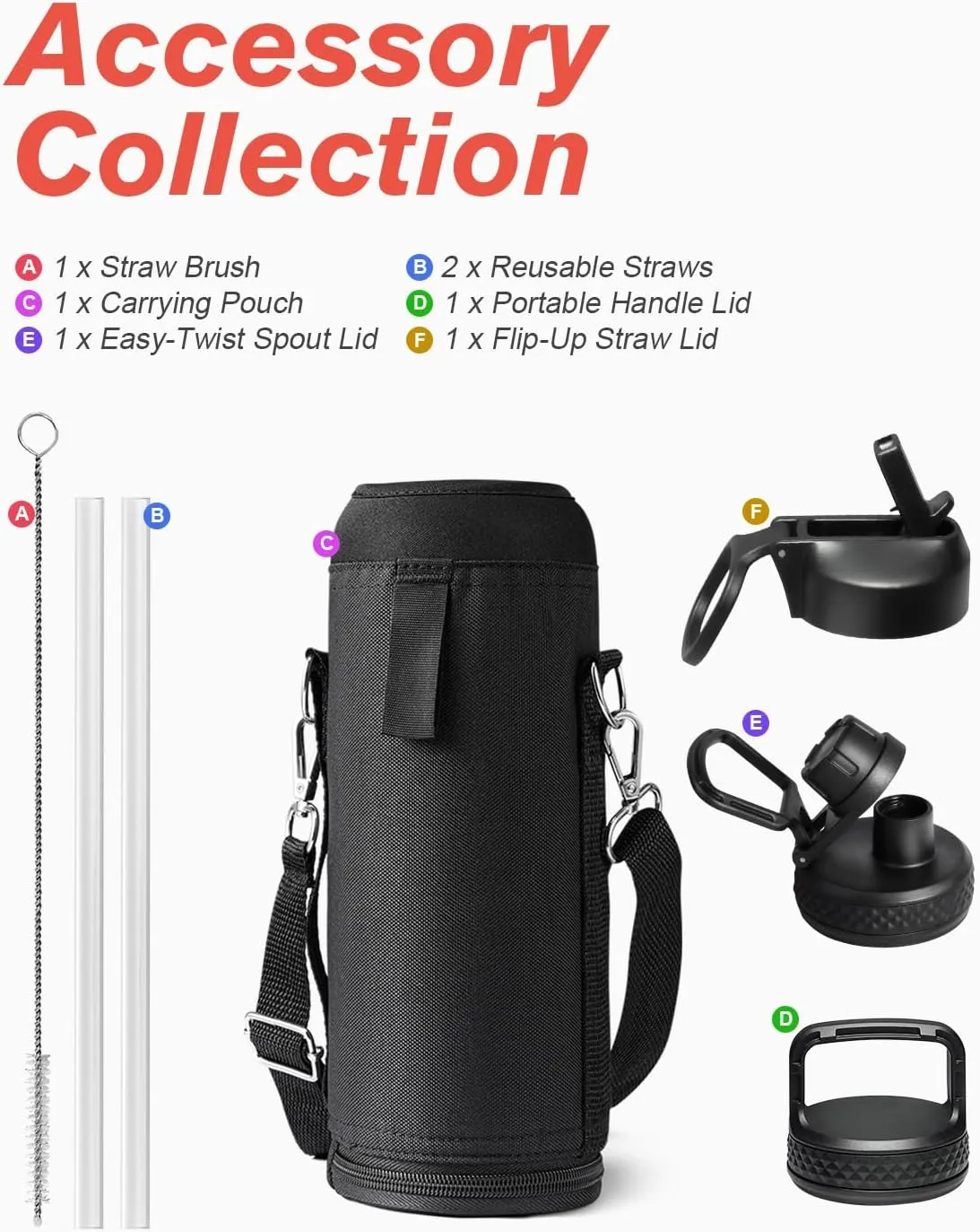 Water Bottle 40 oz Insulated with Straw&Brush, Coolflask Vaccum Stainless Steel Metal 3 Lids Water Flask for Sports, Gym or Office, Keep Cold 48H Hot 24H, Ombre Yellow/Orange