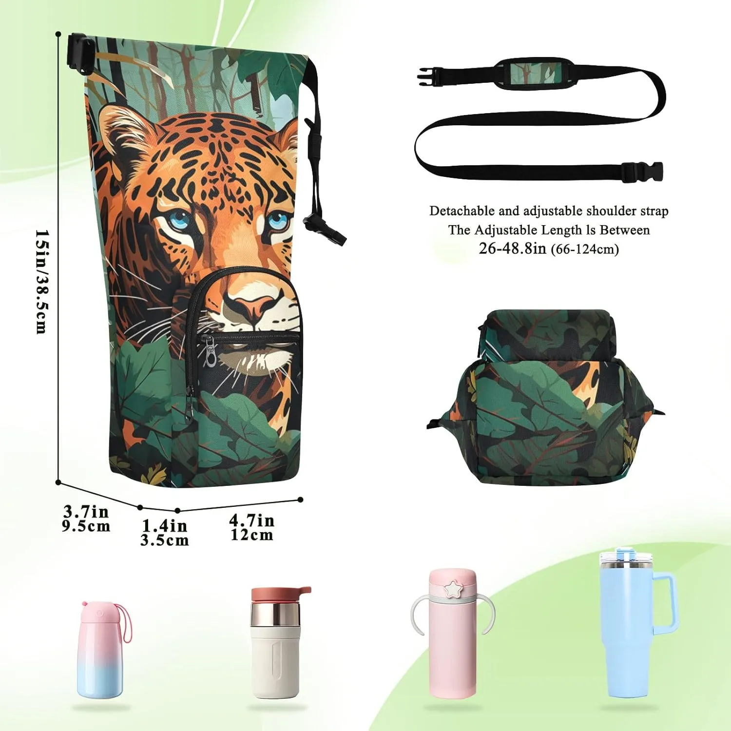 Water Bottle Carrier Bag Watercolor Wolf Family Pattern Bottle Pouch Holder Sports Water Bottle Accessories