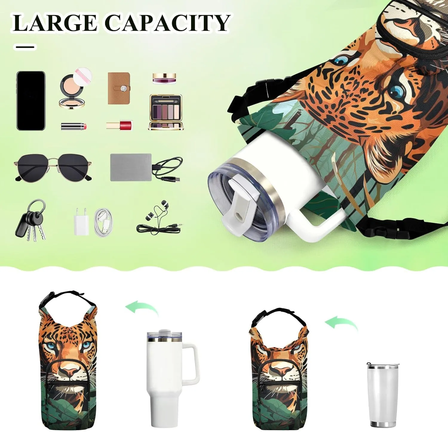 Water Bottle Carrier Bag Watercolor Wolf Family Pattern Bottle Pouch Holder Sports Water Bottle Accessories