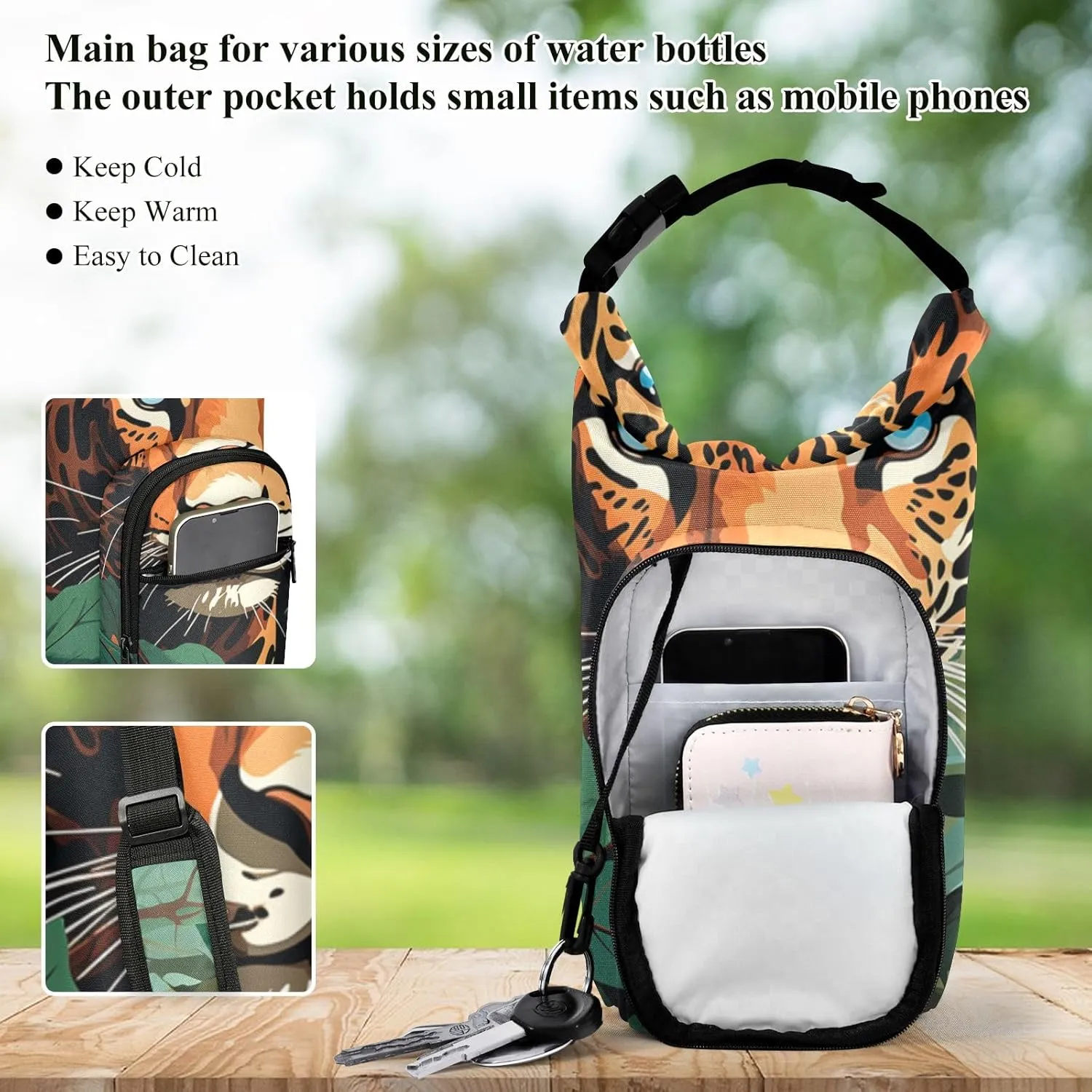 Water Bottle Carrier Bag Watercolor Wolf Family Pattern Bottle Pouch Holder Sports Water Bottle Accessories