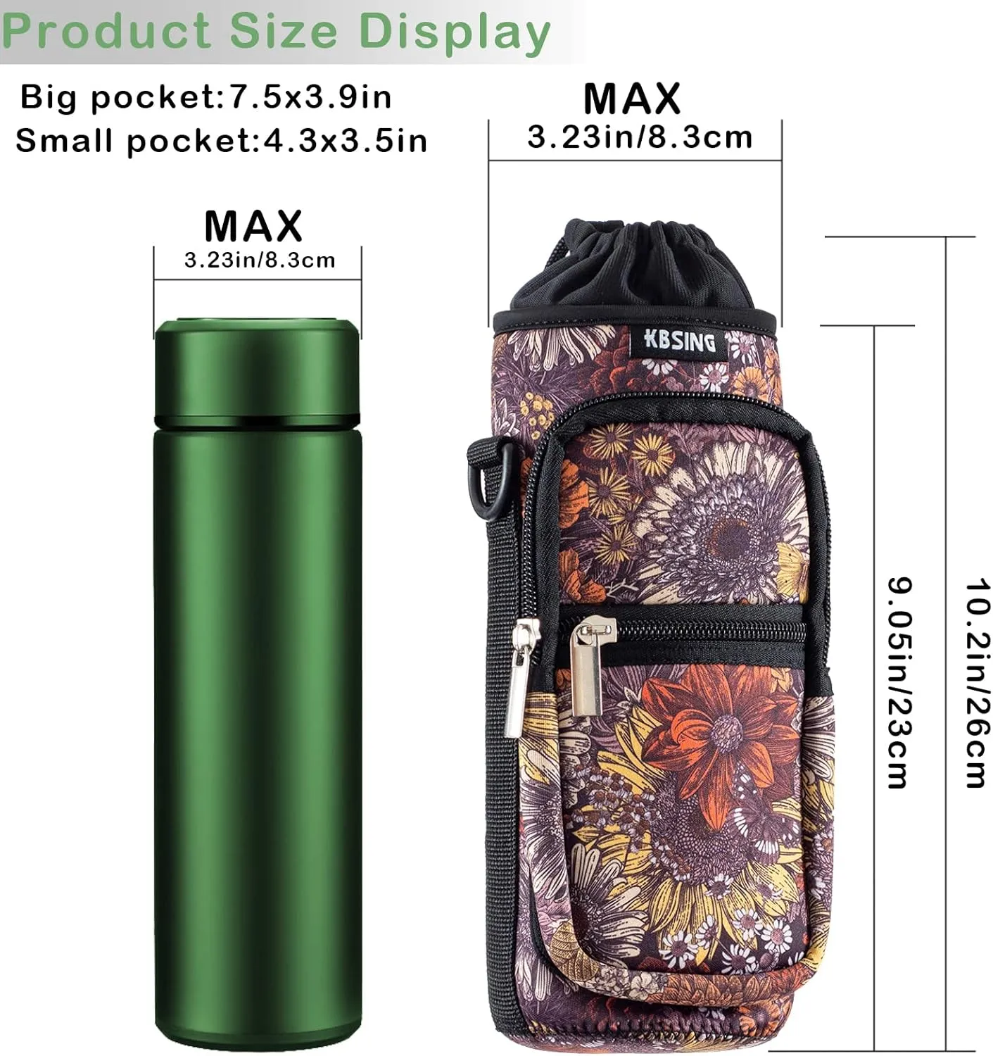 Water Bottle Carrier Holder Sling Bag Sleeve 25oz 32oz Crossbody Water Bottle Case Cover with Strap Pockets for Men/Women Walking Hiking Camping (25 oz, BS25-04)