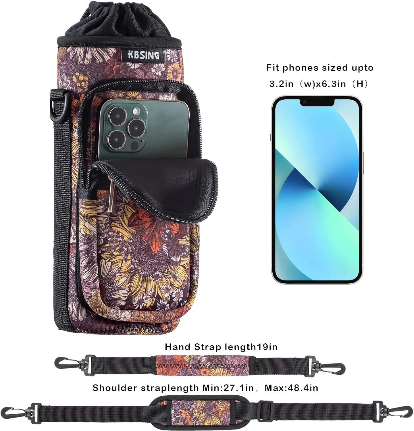 Water Bottle Carrier Holder Sling Bag Sleeve 25oz 32oz Crossbody Water Bottle Case Cover with Strap Pockets for Men/Women Walking Hiking Camping (25 oz, BS25-04)