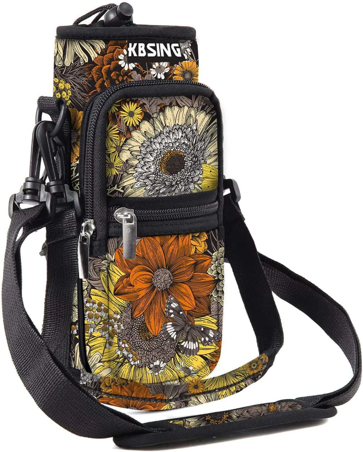 Water Bottle Carrier Holder Sling Bag Sleeve 25oz 32oz Crossbody Water Bottle Case Cover with Strap Pockets for Men/Women Walking Hiking Camping (25 oz, BS25-04)