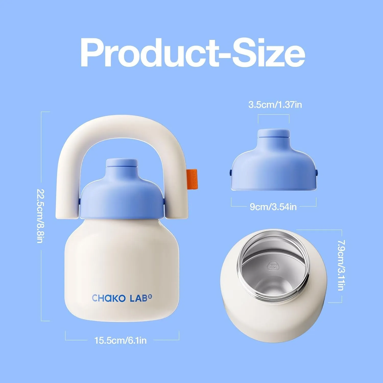 Water Bottle with Straw and Carry Handle | Wide Mouth vacuum insulated stainless steel Metal Thermos Bottles | Reusable, leak-proof and BPA-free | 33oz(White&Blue)