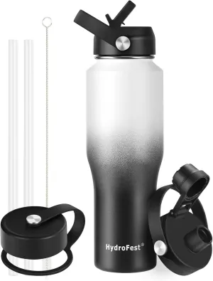 Water Bottle with Straw Lid, 32 oz Vacuum Stainless Steel Double Walled Kids Water Bottle Insulated Leak Proof BPA free to Keep Cold for 48Hrs or Hot for 24Hrs