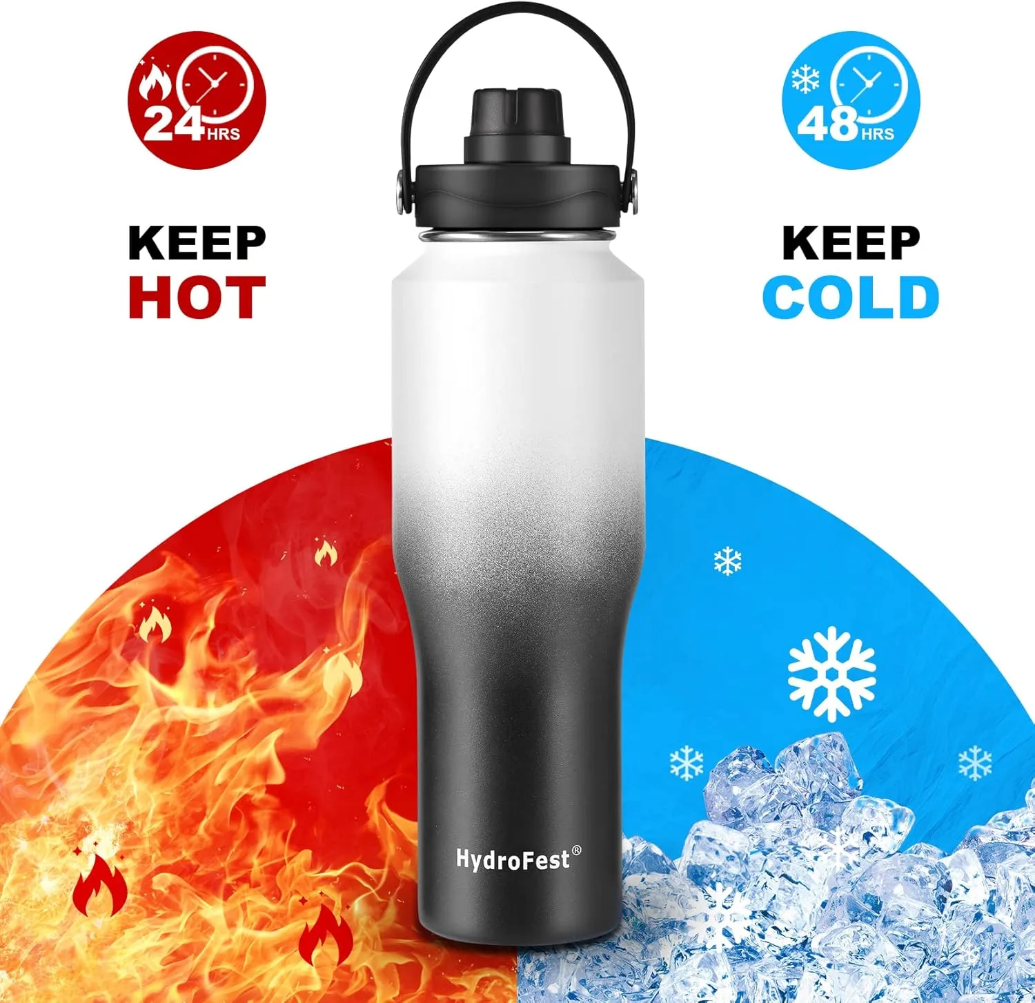 Water Bottle with Straw Lid, 32 oz Vacuum Stainless Steel Double Walled Kids Water Bottle Insulated Leak Proof BPA free to Keep Cold for 48Hrs or Hot for 24Hrs