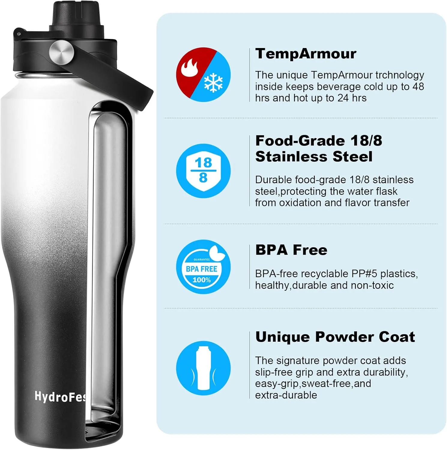 Water Bottle with Straw Lid, 32 oz Vacuum Stainless Steel Double Walled Kids Water Bottle Insulated Leak Proof BPA free to Keep Cold for 48Hrs or Hot for 24Hrs
