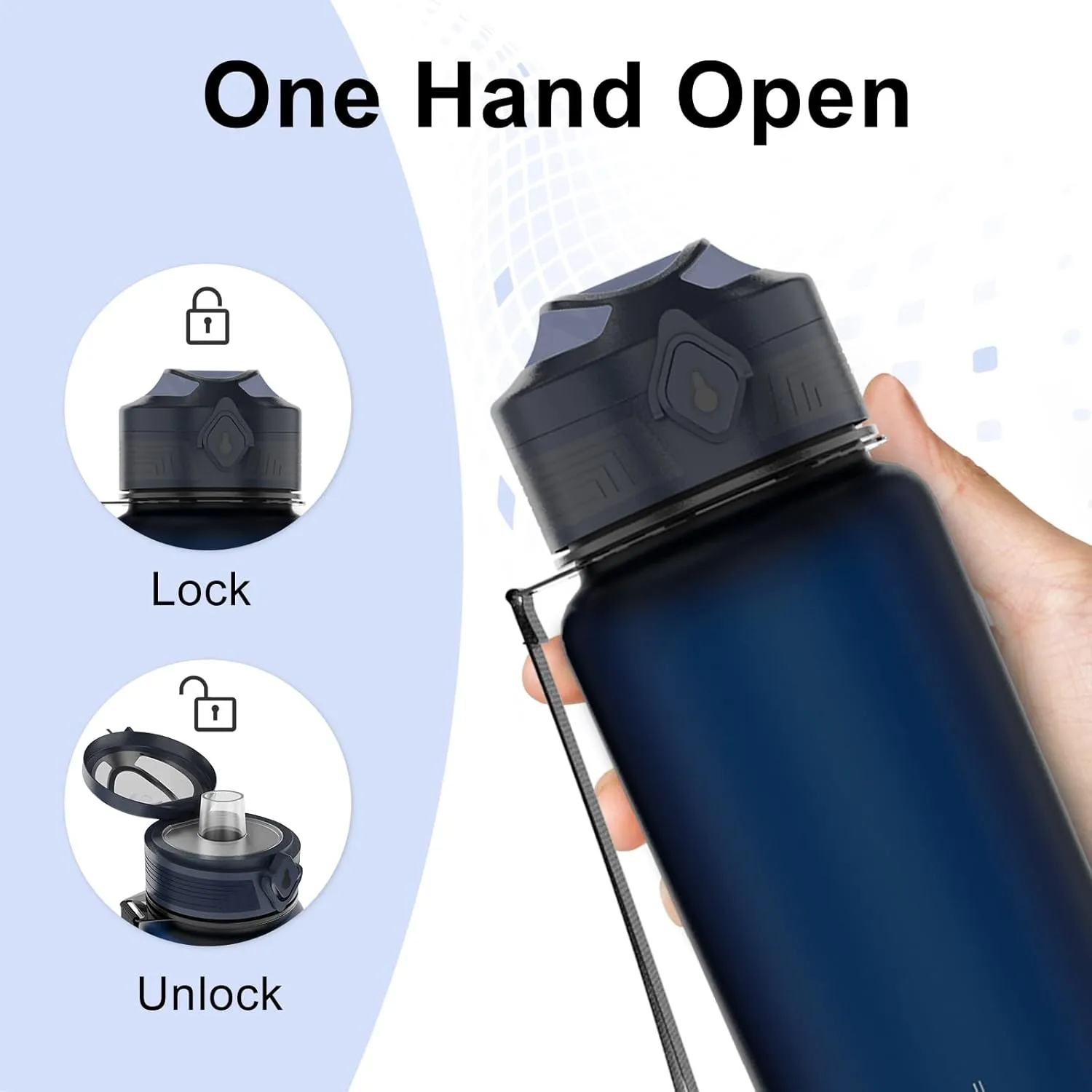 Water Bottles 1L BPA Free Sport Drinking Bottle,Leak Proof,Durable Water Bottle with Filter,Non-Toxic Canteen Bottle(Black, Pink, Grey, Light Blue, Dark Blue) (Dark blue)