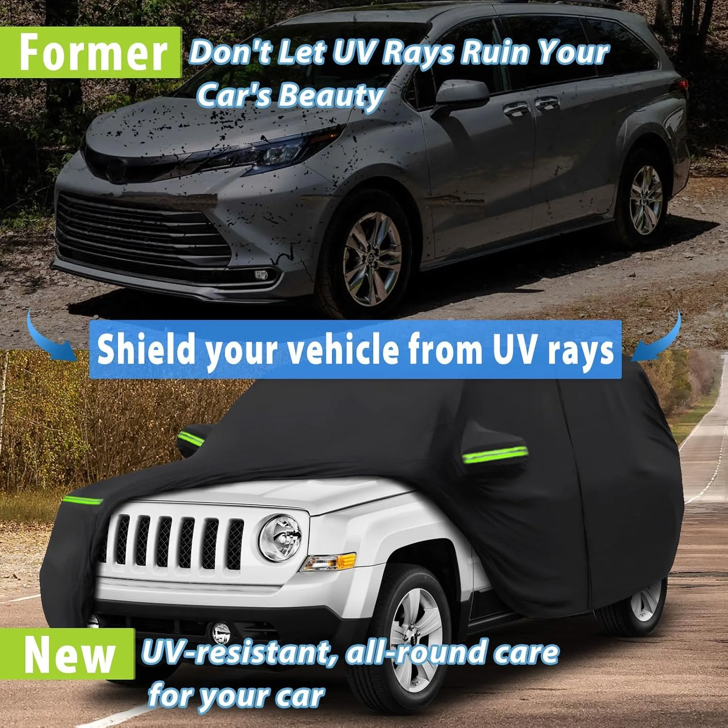 Waterproof Car Cover for Jeep Compass Ultra Light Easy to Install All-Weather Protection,with Zipper Door