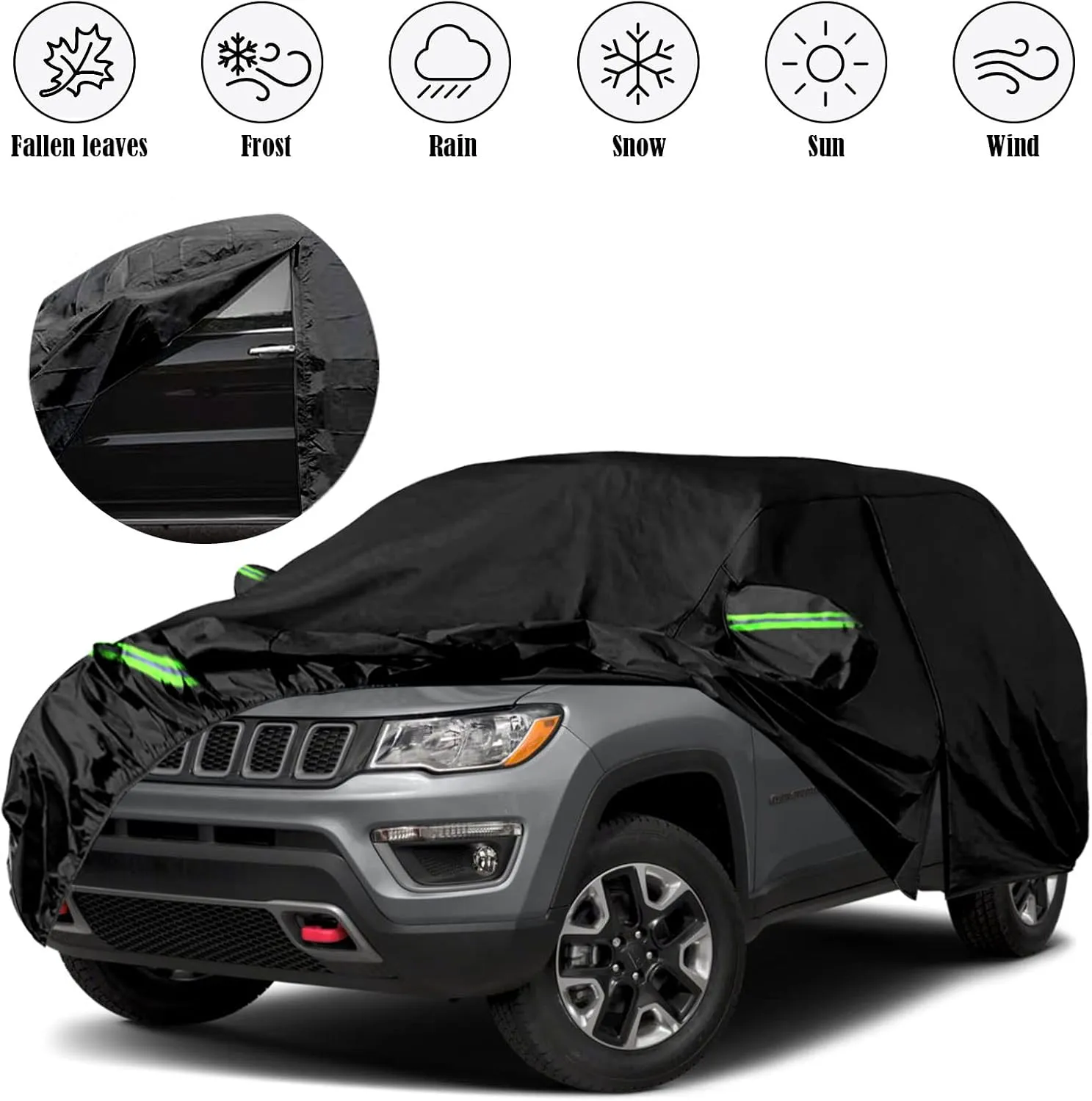 Waterproof Car Covers Replace for 2007-2025 Jeep Compass, 6 Layers All Weather Custom-fit Car Cover with Zipper Door & Windproof Bands for Snow Rain Dust Hail Protection (Compass)