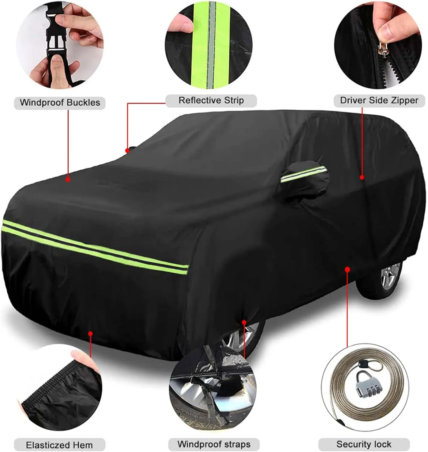 Waterproof Car Covers Replace for 2007-2025 Jeep Compass, 6 Layers All Weather Custom-fit Car Cover with Zipper Door & Windproof Bands for Snow Rain Dust Hail Protection (Compass)