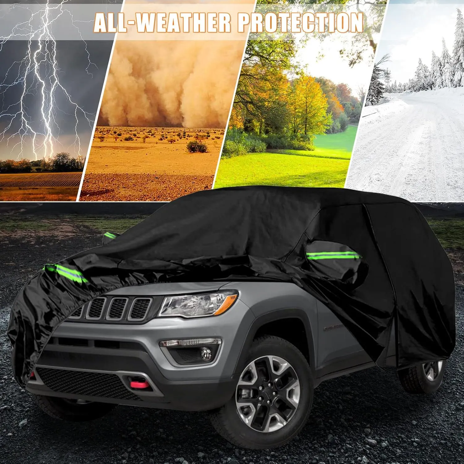 Waterproof Car Covers Replace for 2007-2025 Jeep Compass, 6 Layers All Weather Custom-fit Car Cover with Zipper Door & Windproof Bands for Snow Rain Dust Hail Protection (Compass)