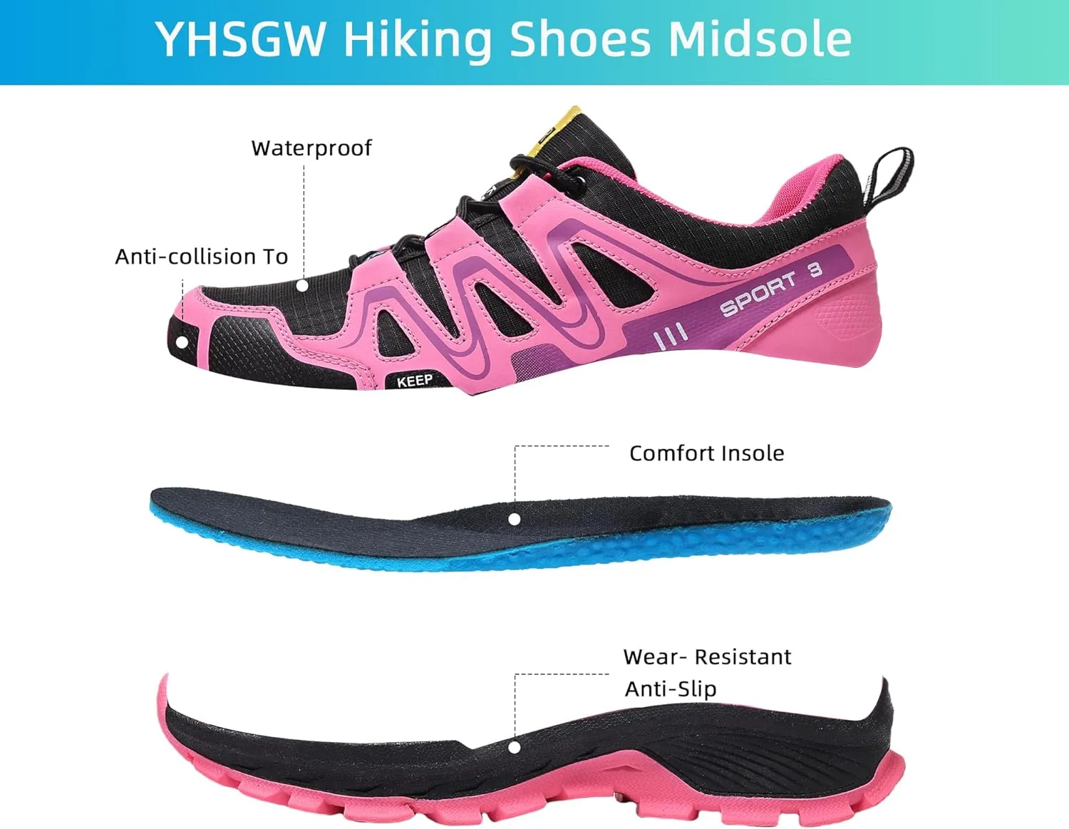 Waterproof Hiking Shoes Women Casual Lace-Up Non-Slip Lightweight Comfortable Running Tennis Fashion Sneakers for Women Walking Trekking Outdoor Shoes