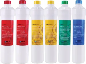 Watts Premier Annual RO Pure 6-Pack Filtration Kit for Zero/Pure Plus Reverse Osmosis System, Push Button Water Filter Replacement, 2 Sediment Filters, 2 Carbon Pre-Filters, 1 Post-Filter, Membrane
