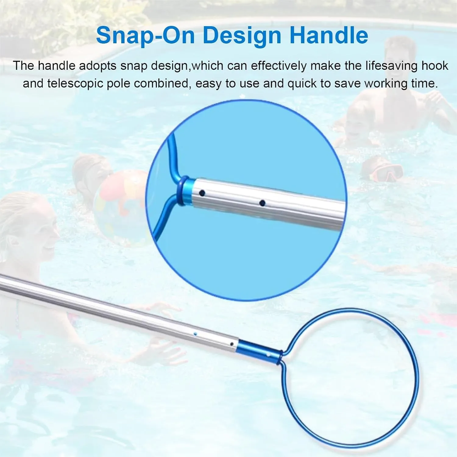 WDJBPSH Emergency Rescue Equipment for Drowning Swimmers, Adjustable Teaching Pools Rescue Pole with Round Hooks, Public Pools/Swim Club/Water Parks Safety Life-Saving Hook(24.8 in~39.4in)