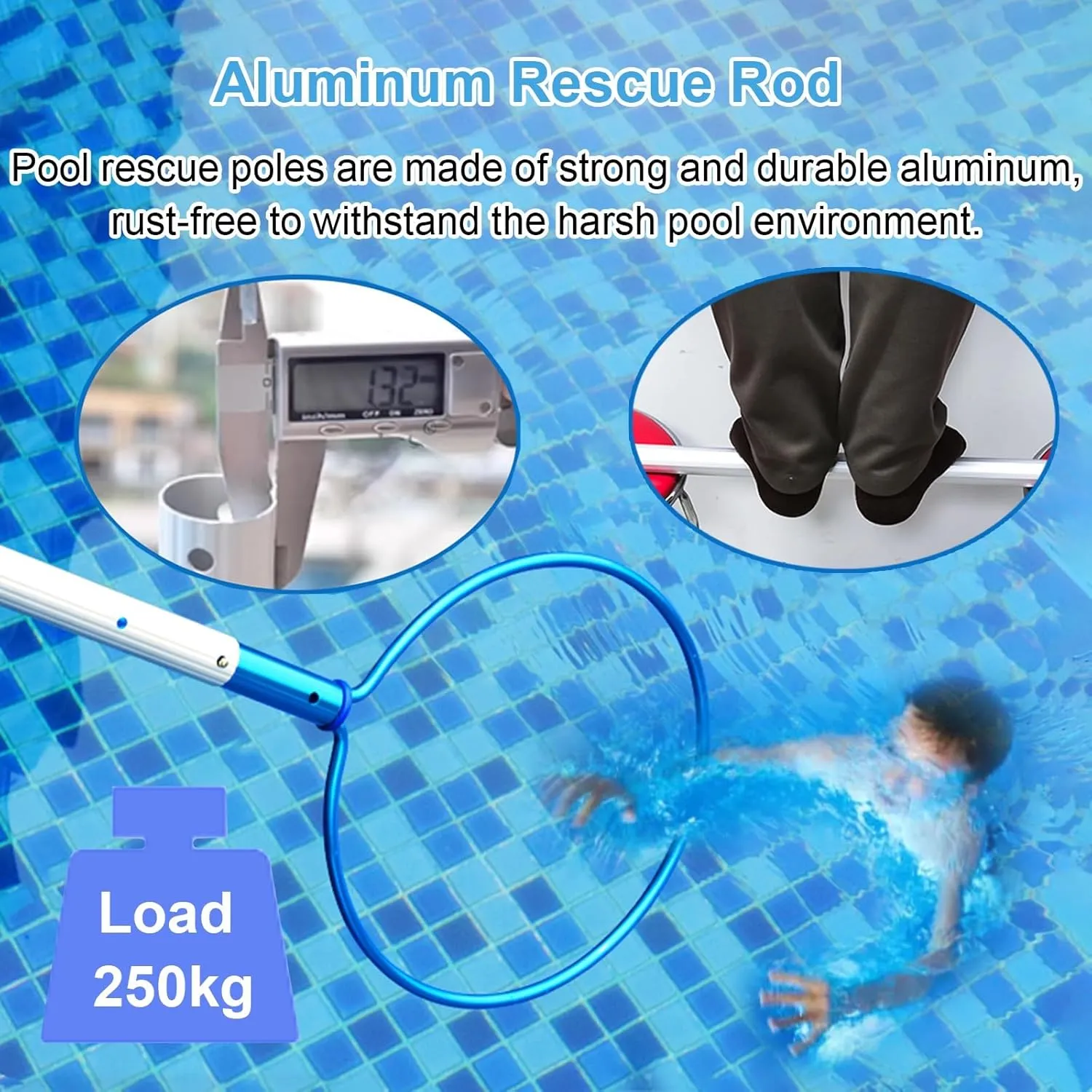 WDJBPSH Emergency Rescue Equipment for Drowning Swimmers, Adjustable Teaching Pools Rescue Pole with Round Hooks, Public Pools/Swim Club/Water Parks Safety Life-Saving Hook(24.8 in~39.4in)