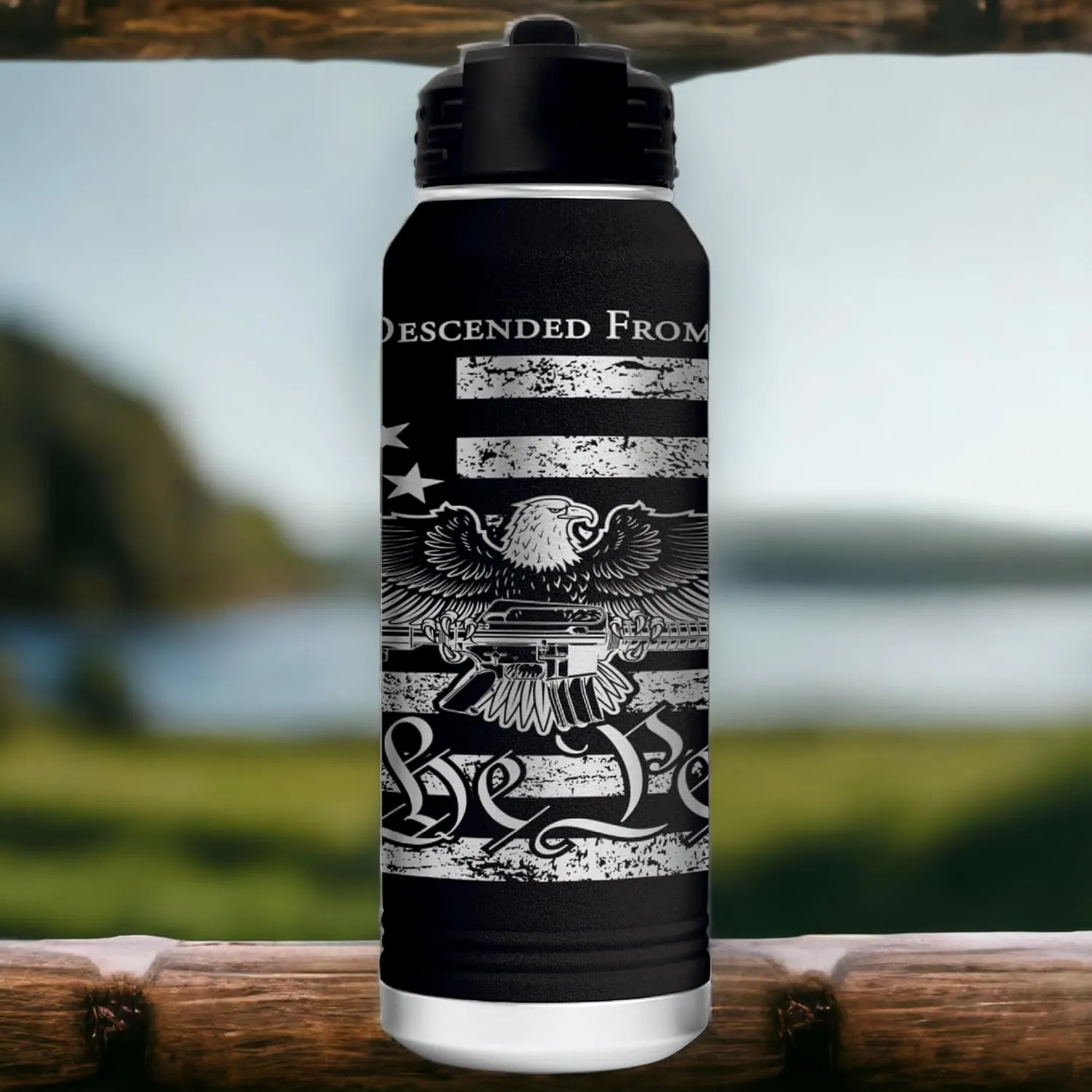 We Are Not Fearful Men 32 Ounce American Flag Double Walled Stainless Steel Insulated 32oz Water Bottle – Full 360 Degree Engraving – Engraved in USA
