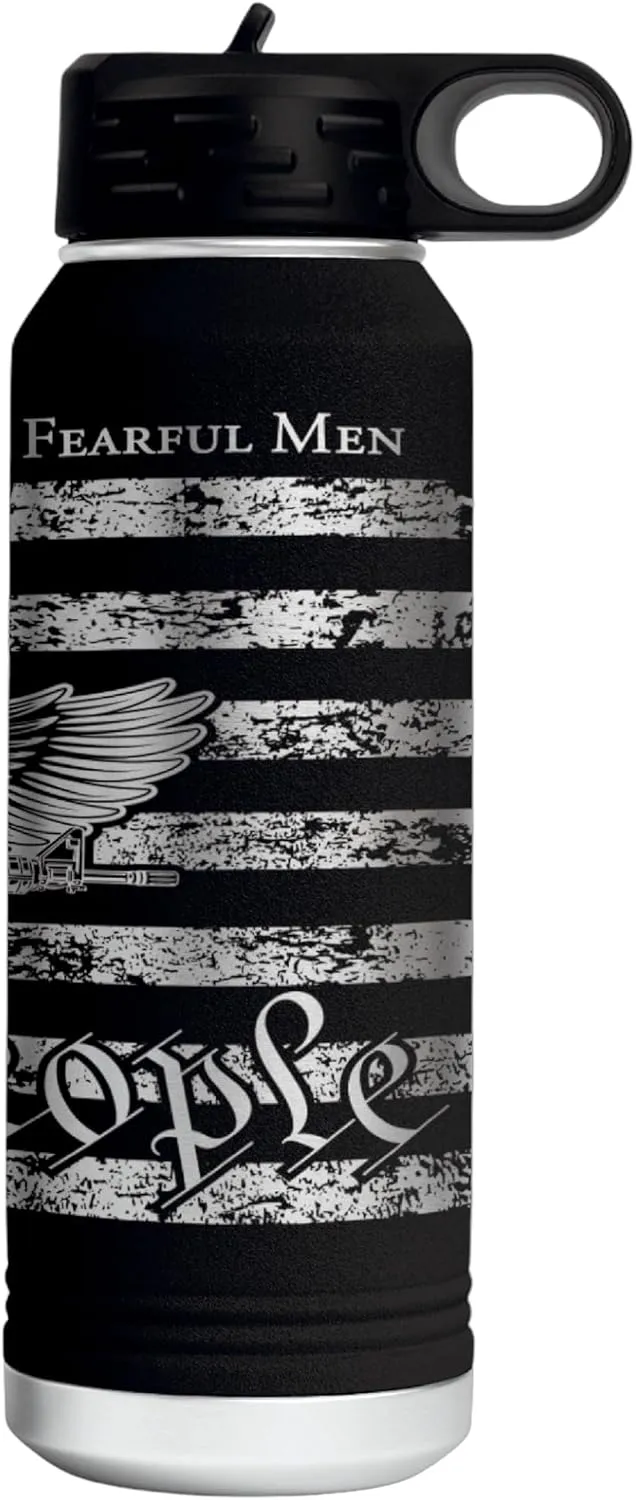 We Are Not Fearful Men 32 Ounce American Flag Double Walled Stainless Steel Insulated 32oz Water Bottle – Full 360 Degree Engraving – Engraved in USA