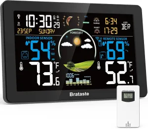 Weather Station Wireless Indoor Outdoor, Digital Thermometer with Remote Sensor, 7.5'' HD VA Display Home Weather Stations, Accurate Temperature Humidity Gauge with Weather Forecast, Atomic Clock