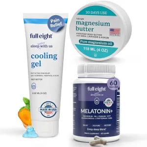 Wellness: Magnesium Body Butter 4oz for Tensed Legs, Melatonin  Sleep Aid 60 Capsules for Better Sleep, and Fast-Absorbing Cooling Gel 4oz for Cooling Ease