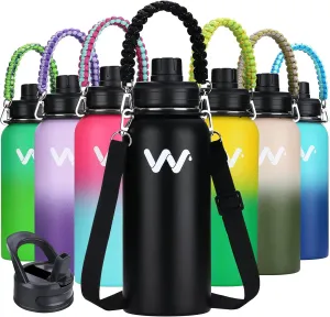 WEREWOLVES Insulated Water Bottle With Paracord Handles & Strap & Straw Lid & Spout Lid,Reusable Wide Mouth Vacuum Stainless Steel Water Bottle for Adults 24 oz, 32 oz, 40 oz