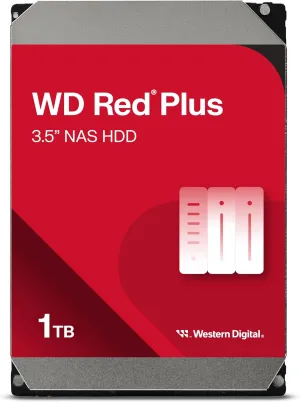Western Digital 1TB WD Red Plus NAS Internal Hard Drive HDD - 5400 RPM, SATA 6 Gb/s, CMR, 64 MB Cache, 3.5" - WD10EFRX