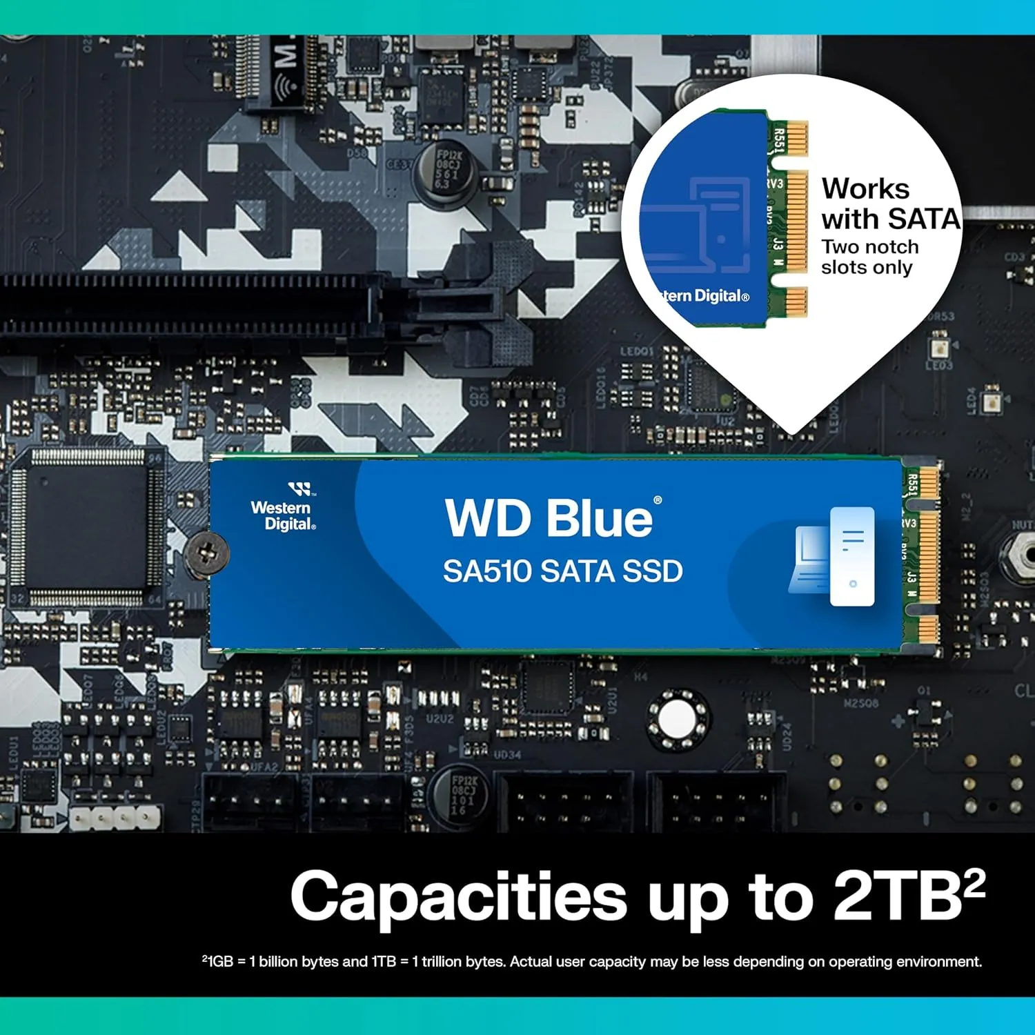Western Digital 2TB WD Blue SA510 SATA Internal Solid State Drive SSD - SATA III 6 Gb/s, M.2 2280, Up to 560 MB/s - WDS200T3B0B