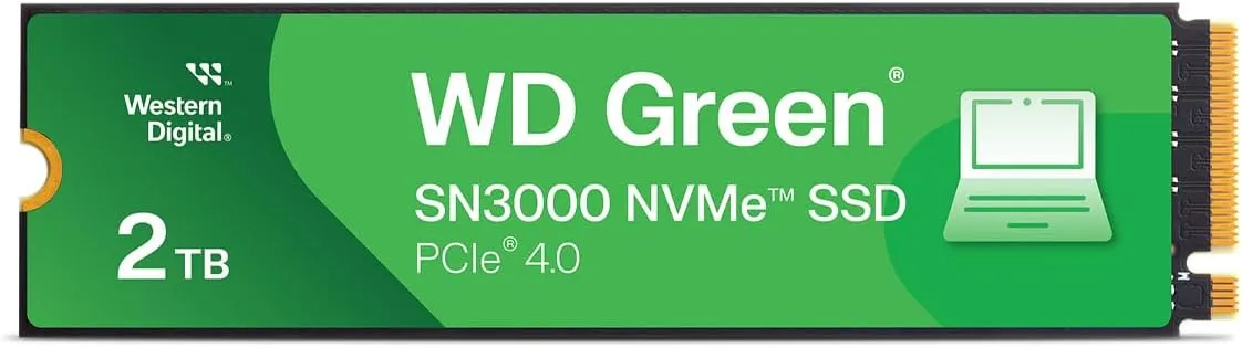 Western Digital 2TB WD Green SN3000 NVMe Internal SSD - Solid State Drive - Gen4 PCIe, M.2 2280, Up to 5,000 MB/s - WDS200T4G0E